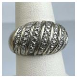 925 Silver Vintage Accent Diamond Dome Ring