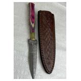 Damascus Steel Fixed Blade Knife w/ Sheath