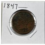1847 US Large Cent, 1c Coin