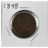 1848 US Large Cent, 1c Coin