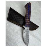 Damascus Steel Fixed Blade Knife w/ Sheath