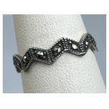 925 Silver Vintage Marcasite Zig Zag Band Ring