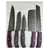 (5) Damascus Steel Chef's Kitchen Knives Set