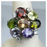 925 Silver Multi-Color Zirconia Cluster Ring