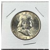 1962-D Franklin Silver Half Dollar, Gem BU, 90%