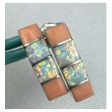 925 Silver Zuni Opal & Pink Coral Half Hoop Earrin