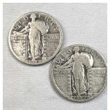 1927, 1929 Standing Liberty Quarters, 25c Coins,
