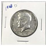 1968-D JFK 40% Silver Half Dollar, US 50c Coin