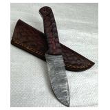 Damascus Steel Fixed Blade Knife w/ Sheath
