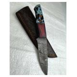 Damascus Steel Fixed Blade Knife w/ Sheath