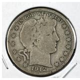 1912-D Barber Half Dollar, 50c Coin, 90%