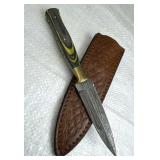 Damascus Steel Fixed Blade Knife w/ Sheath