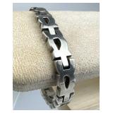 925 Silver Taxco Modernist Solid Cut Out Bracelet