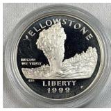 1999 Silver Proof Dollar, Yellowstone Comm. 90%