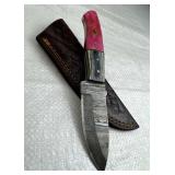 Damascus Steel Fixed Blade Knife w/ Sheath