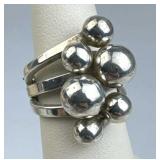 925 Silver Ball Cluster Crossover Band Ring