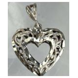 925 Silver Diamond Cut Open Filigree Heart Pendant