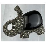 925 Silver Marcasite & Black Tourmaline Elephant P