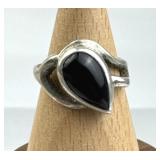 925 Silver Pear Shape Black Tourmaline Ring