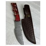 Damascus Steel Fixed Blade Knife w/ Sheath