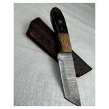 Damascus Steel Fixed Blade Knife w/ Sheath