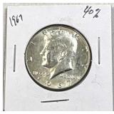 1967 JFK 40% Silver Half Dollar, US 50c Coin