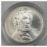 2009 Silver Uncirc. Dollar, Abe Lincoln 90%