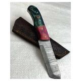 Damascus Steel Fixed Blade Knife w/ Sheath