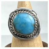 Vtg Navajo Sterling Silver & Morenci Turquoise Rin