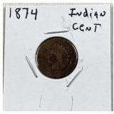 1874 Indian Cent, 1c Coin