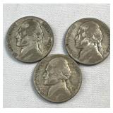 (3) 1945P Silver War Nickels, WWII Era 35c Coins