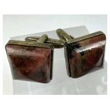 875 Silver Vtg Pyramid-Shape Rhodonite Cuff Links