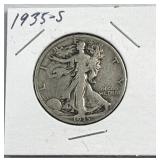 1935-S Walking Liberty Silver Half Dollar, US 90%