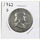 1962-D Franklin Half Dollar, 50c Coin, 90%