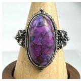 925 Silver Oval Purple Copper Turquoise Ring