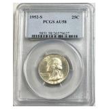 1952-S Washington Quarter, 25c Coin, PCGS AU58,