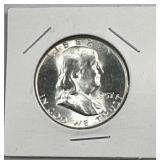 1957 Gem BU Franklin Silver Half Dollar, US 90%