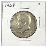 1968-D JFK 40% Silver Half Dollar, US 50c Coin