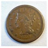 1851 Large Cent, 1c Coin - High Quality Coin