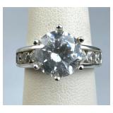 925 Silver Round Center & Channel Set CZ Ring