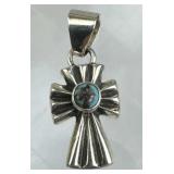 925 Silver Petite Navajo Turquoise Cross Pendant