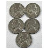 (5) 1945P Silver War Nickels, WWII Era 35c Coins
