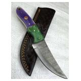 Damascus Steel Fixed Blade Knife w/ Sheath