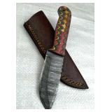 Damascus Steel Fixed Blade Knife w/ Sheath