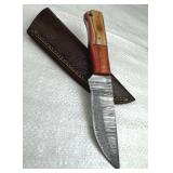 Damascus Steel Fixed Blade Knife w/ Sheath