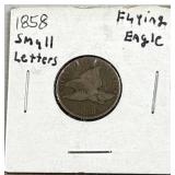 1858 Small Letters Flying Eagle Cent, 1c Coin