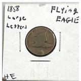 1858 Large Letters Flying Eagle Cent, 1c Coin