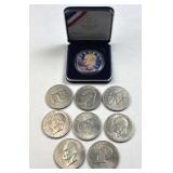 (9) Assorted Ike Dollars w/ Colorized in Case