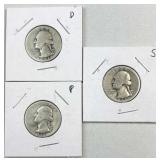 1941-P,D,S Washington Silver Quarter, US 90%