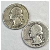 1943-P&D Washington Silver Quarter, US 90%